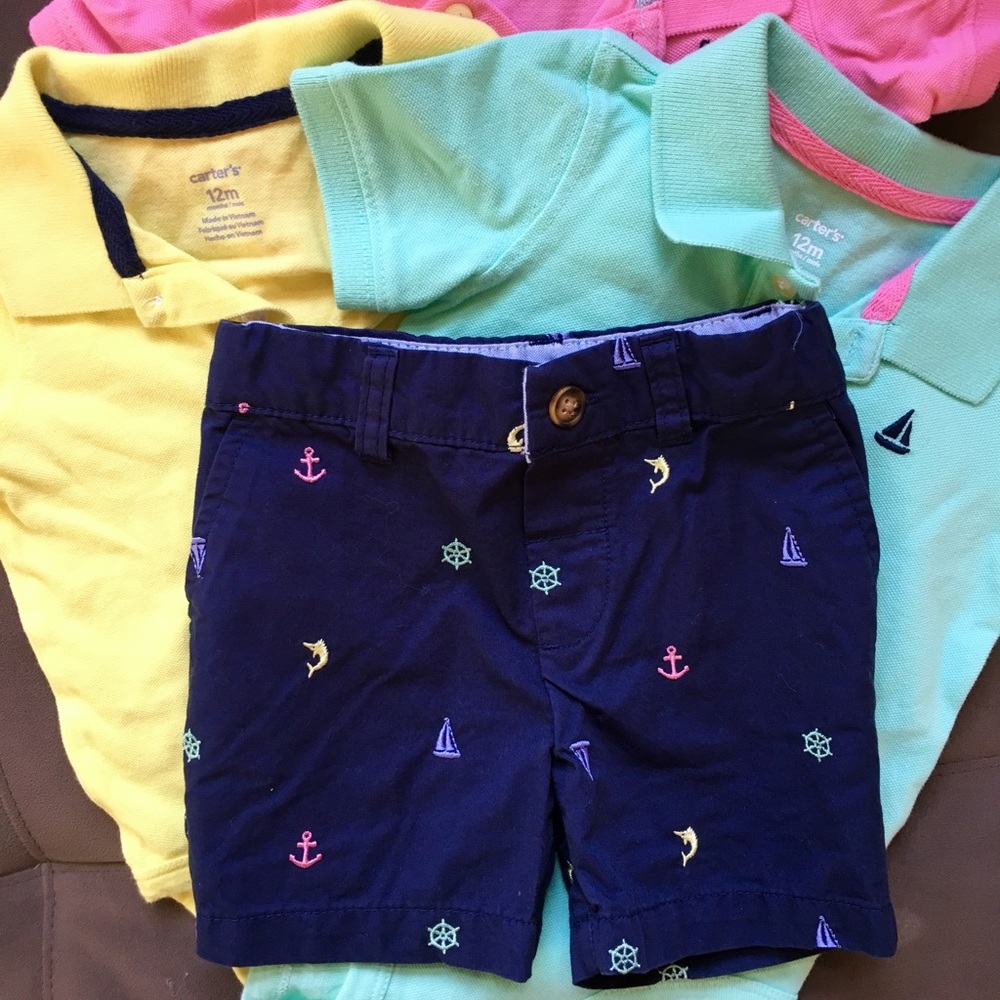 Carter’s 12m Nautical shorts and onesies- NWOT